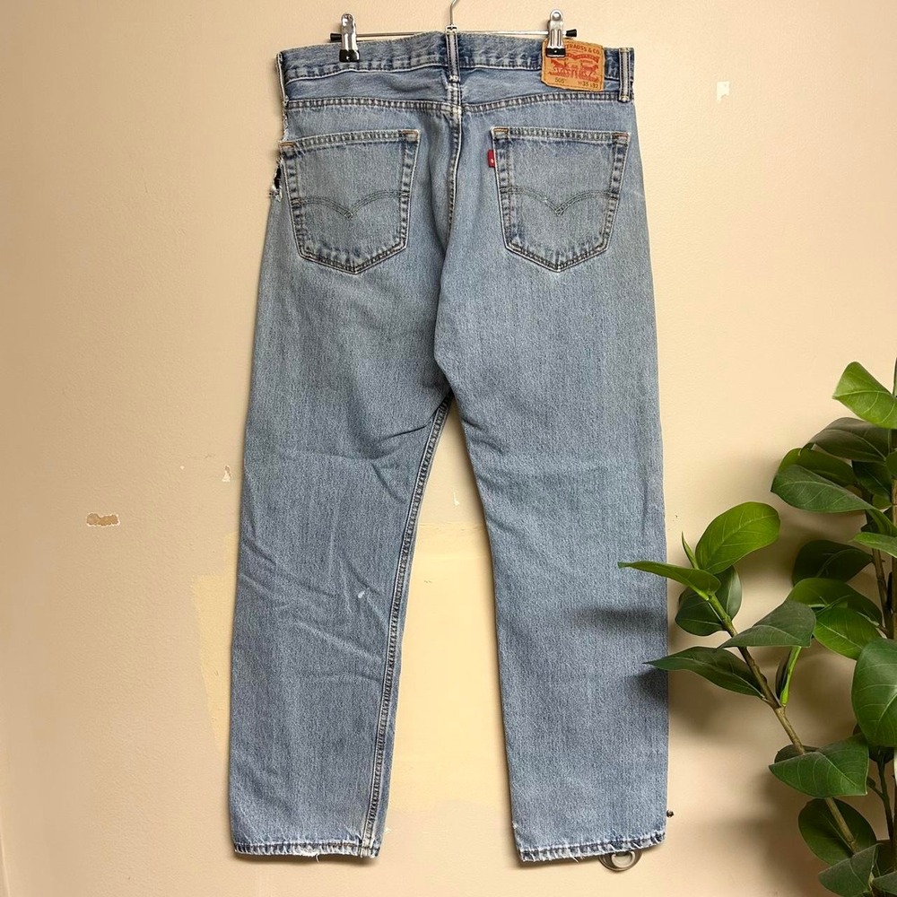 Levis 505 Mens Faded Light Wash Straight Leg Jeans Y2K Vintage Blue 34x31